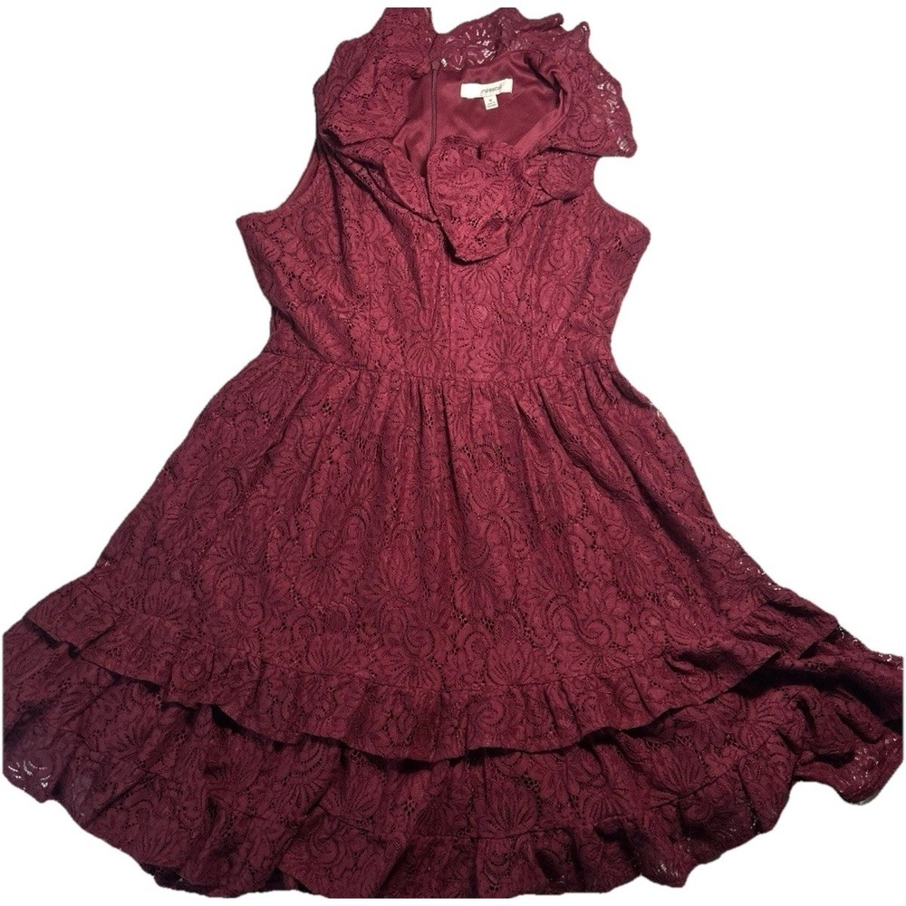Francescas Women's Maroon Lace Overlay Sleeveless Ruffle Dress Small Medium(196